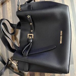 Michael Kors Black Leather Shoulder Bag with Gold Accents